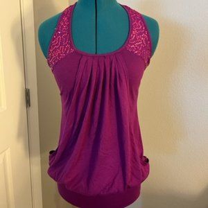 Sexy Magenta Tank Top with pocket and sequins - Sz M